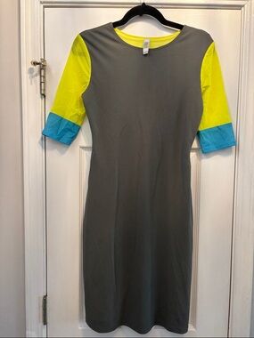 Laundry Gray and Neon Yellow Colorblock Sheath Dress